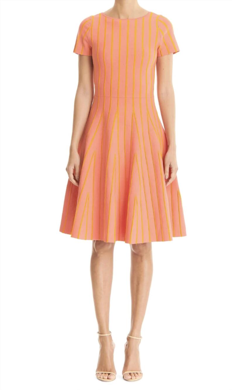 NEW CAROLINA HERRERA pleated short-sleeve dress in coral